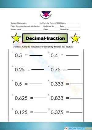 Decimals convert fraction