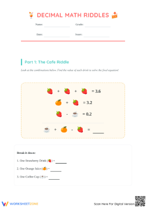 Printable Decimal Riddles Math Worksheet | Grade 5-7