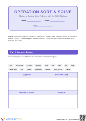 Printable Decimal Word Problem Sort | Grade 5 Math