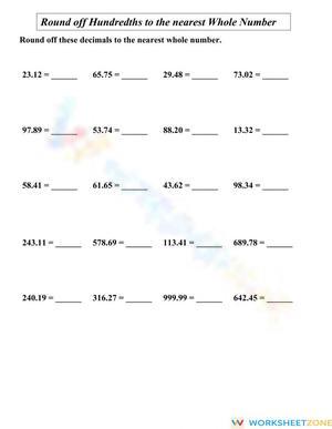 Rounding hundredths to the nearest Whole number
