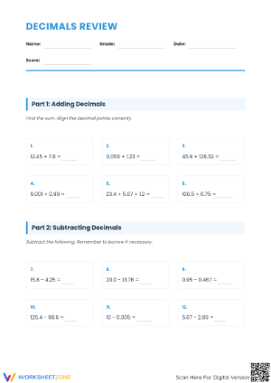 Complete Grade 6 Decimals Review — Printable No-Prep Math