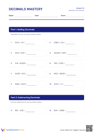 Essential Decimal Operations Practice | Printable Grade 6