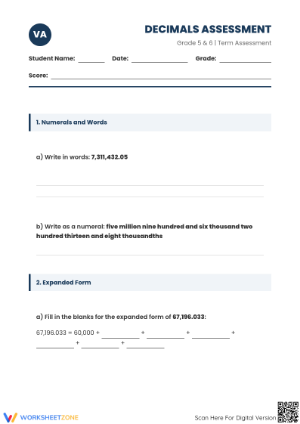 Complete 5.NBT.A.3 Decimal Review Worksheet - Grade 5 Aligned