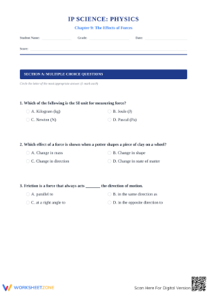 Effects of Forces Worksheet | Grade 7 Physics Printable