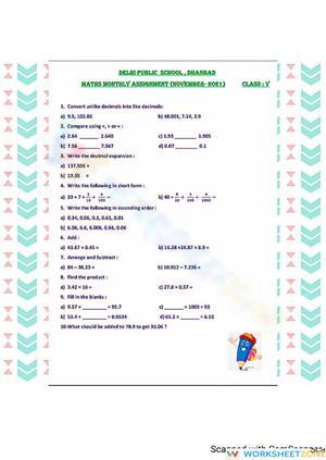 Class  5 maths monthly assignment