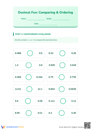 Printable Decimal Ordering Worksheet | Grade 5 Math