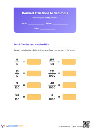 Essential Fractions to Decimals Worksheet | Grade 5 Math