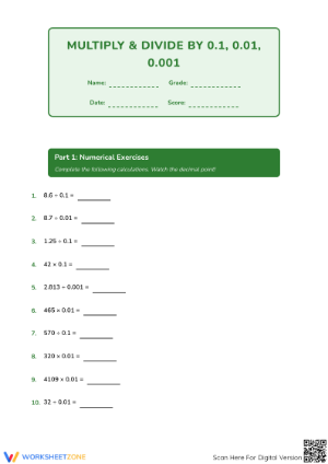 Multiplying and Dividing Decimals: Essential Grade 5 Sheet