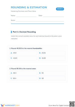 Printable Rounding Decimals Worksheet | Grade 5 Math Aligned