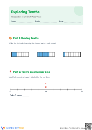 Exploring Tenths Worksheet | Printable Grade 4 Math