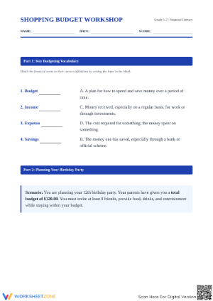 Grade 5-7 Shopping Budget: Essential No-Prep Workshop