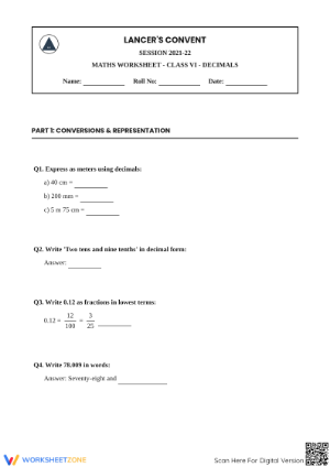 Essential Decimals Practice Worksheet | Grade 6 Math