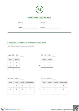 Essential Adding Decimals Worksheet | Grade 5 Math