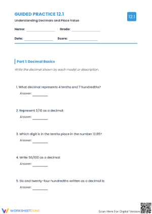 Printable Decimals & Place Value Worksheet for Grade 5