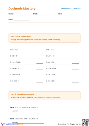 Essential Decimals Operations Worksheet | Grade 6 Aligned