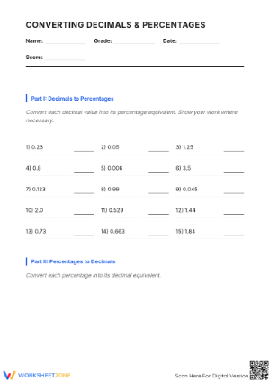 Decimal and Percents Practice | Grade 10 Essential Worksheet