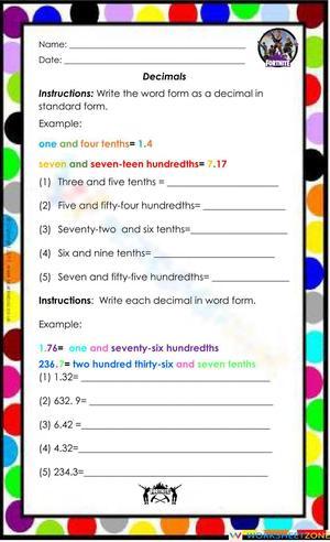 Decimals Practice: Word Form to Standard Form