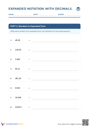 Essential Grade 5 Expanded Notation with Decimals Worksheet