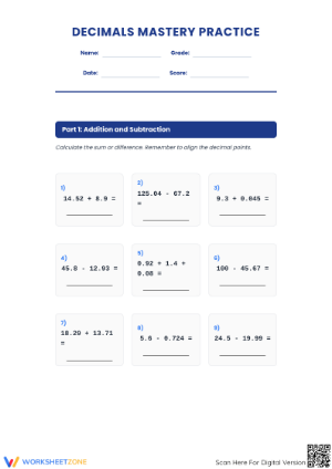 Essential Decimals Mastery Practice Worksheet | Grades 5-9