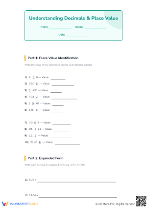 Grade 5 Decimals — Printable No-Prep Worksheet