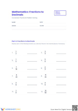 Essential Fractions to Decimals Worksheet | Grade 4 Math