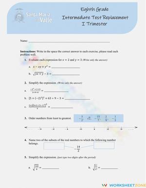 8th G Intermediate Test