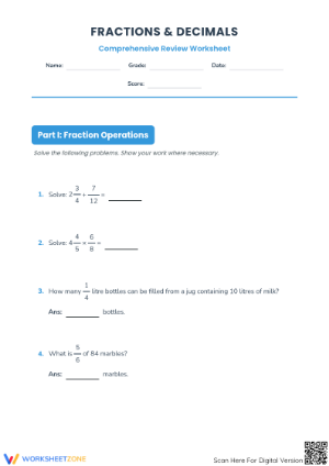 Essential Decimal & Fractions Review Worksheet | Grade 5