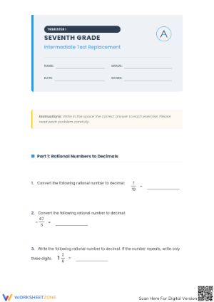 Aligned Grade 7 Decimals Operations Worksheet