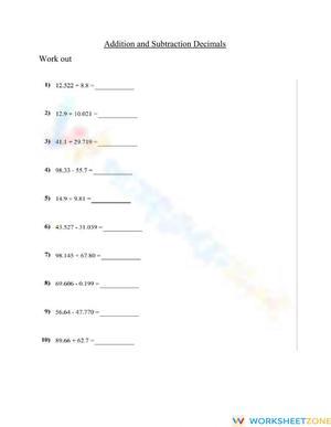 Addition and Subtraction Decimal
