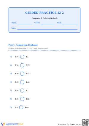 Essential Comparing & Ordering Decimals Worksheet | Grade 5
