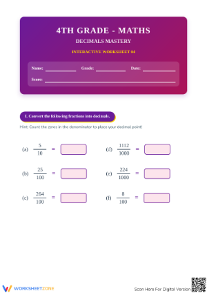 Essential Decimals Practice Worksheet | Grade 4 Math