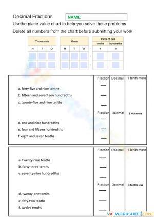 Decimals Exercise Worksheet