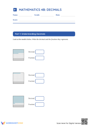 Grade 4 Decimal Practice Worksheet | Printable Math