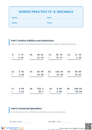 Adding and Subtracting Decimals Worksheet | Essential Grade 5 Math