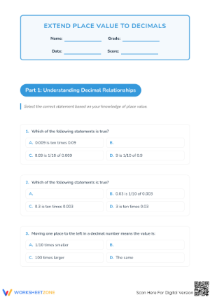 Printable Decimal Place Value Worksheet | Grade 5 Math
