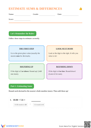 Essential Decimal Estimation Worksheet | Grade 5 Math