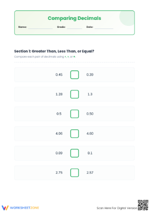 Decimals Tenths and Hundredths Worksheet | Grade 4 Essential
