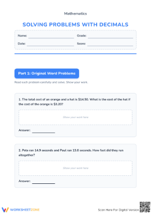 Essential Decimal Problem Solving Worksheet | Grade 5 Math