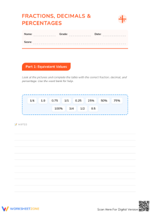 Grade 6 Fractions Decimals — Printable No-Prep Worksheet