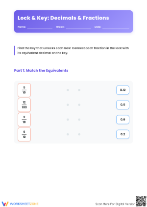 Printable Decimals and Fractions Worksheet | Grade 4 Math