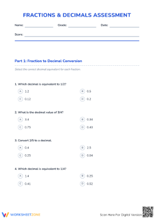 5.NBT.A.3 Worksheet: Fractions & Decimals — Grade 5 Aligned