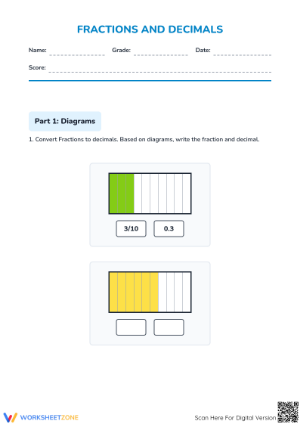 Grade 4-5 Fractions & Decimals Worksheet - Printable
