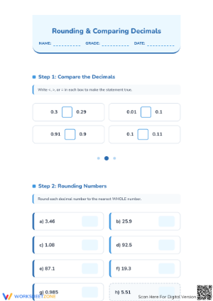 Essential Rounding & Comparing Decimals Worksheet | Grade 5