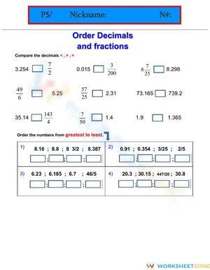 Compare order decimals and fractions