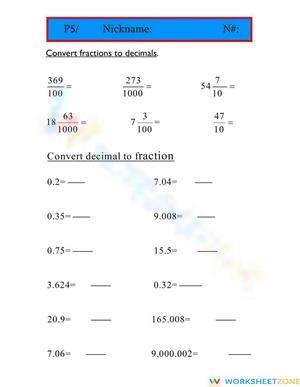 Convert Decimals - Fractions 4