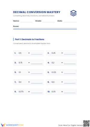 Essential Decimal Conversion Worksheet | Grade 5-6 Math