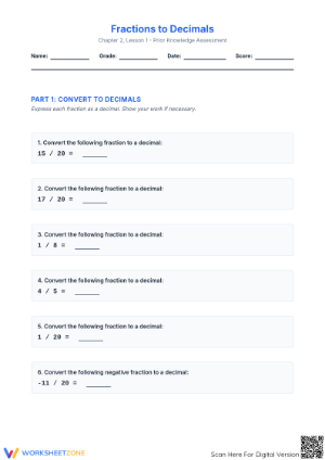 7.NS.A.2.d Worksheet: Fraction to Decimal — Grade 7 Aligned