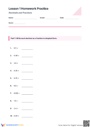 Decimals to Fractions Worksheet (3 Levels) | Grade 7 Ready