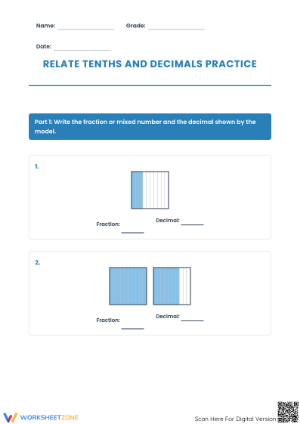 Printable Tenths to Decimals Worksheet | Grade 5 Math