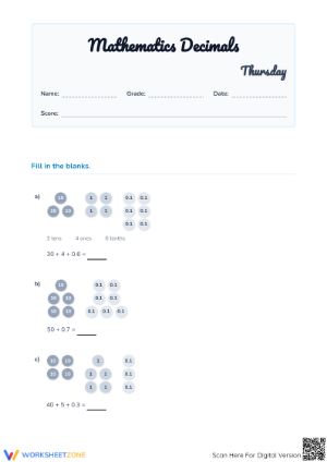 Essential Grade 4 Decimals and Fractions Aligned Worksheet